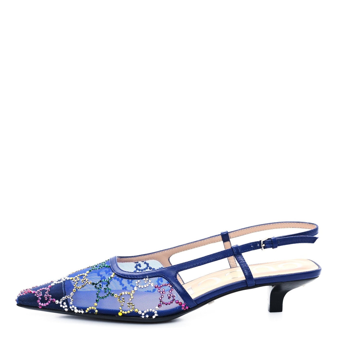 Tela Retino Nappa Charlotte Crystal GG Monogram Square G 35mm Slingback Pumps 35.5 Splash Net Blue Witch