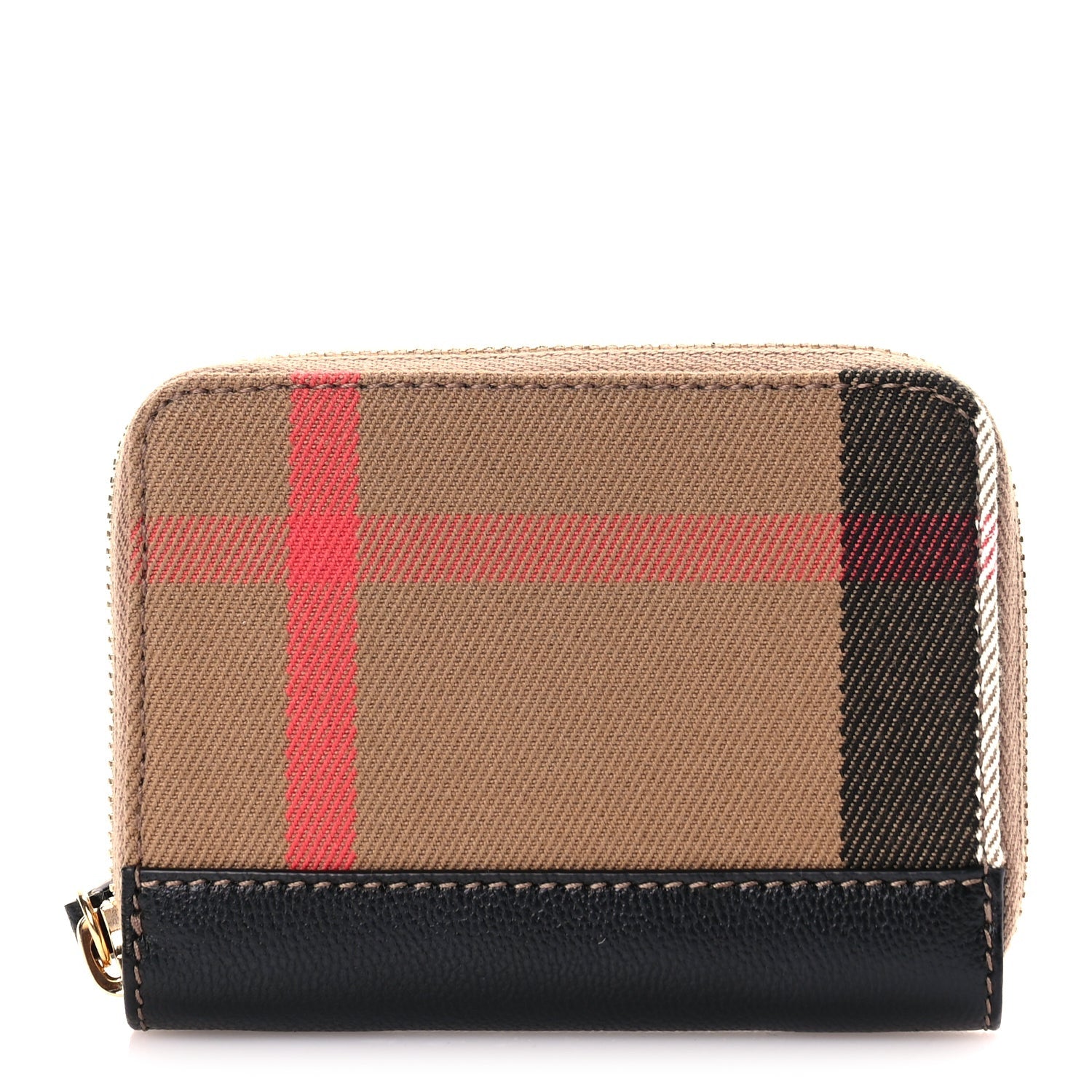 Burberry House Check Grainy Calfskin Mini Zip Around Wallet Black 1 of 6