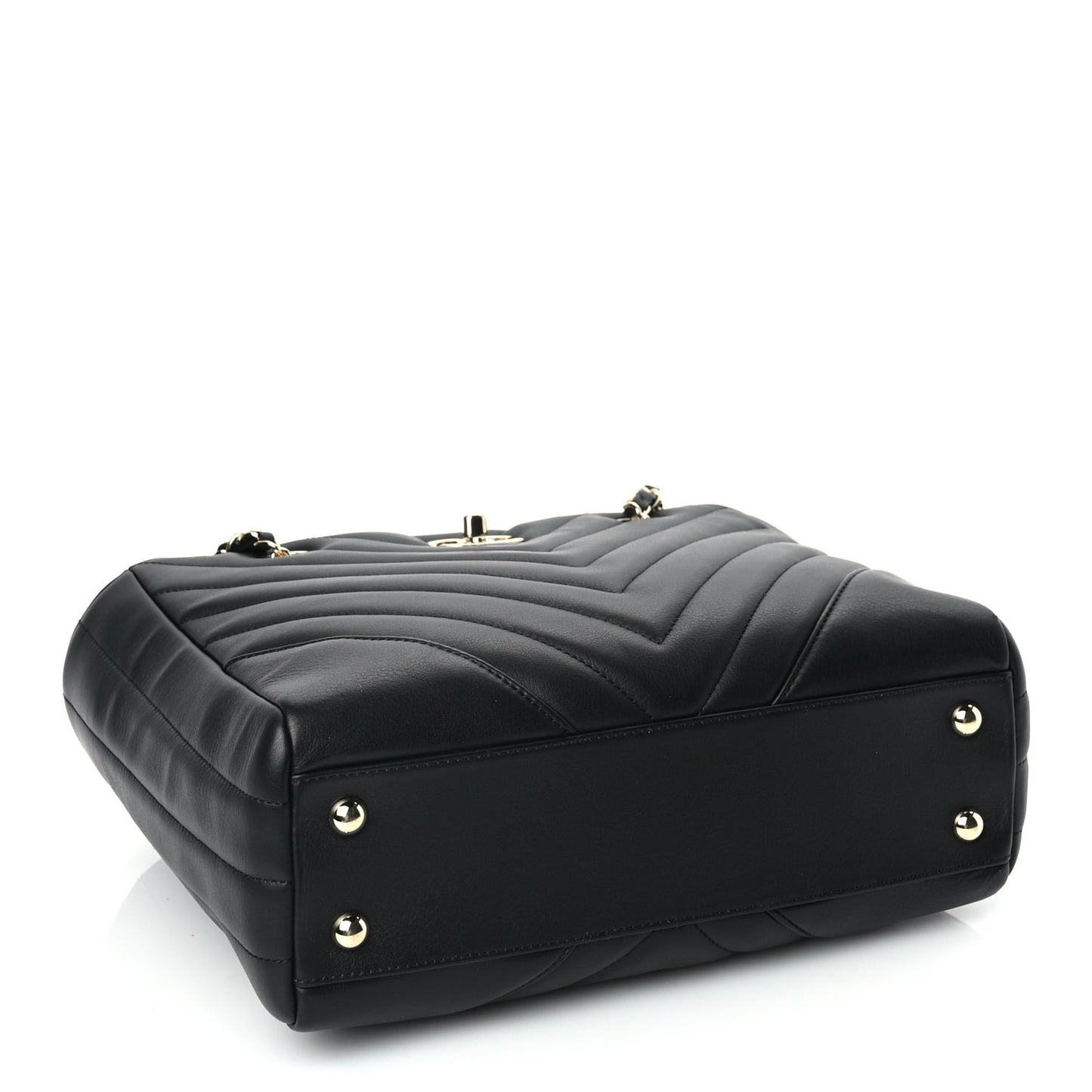 Calfskin Chevron Quilted Small Statement Shopping Tote Black