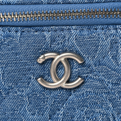 Chanel Denim Quilted Camellia Sweetheart Mini Vanity Case With Chain Blue 7 of 9