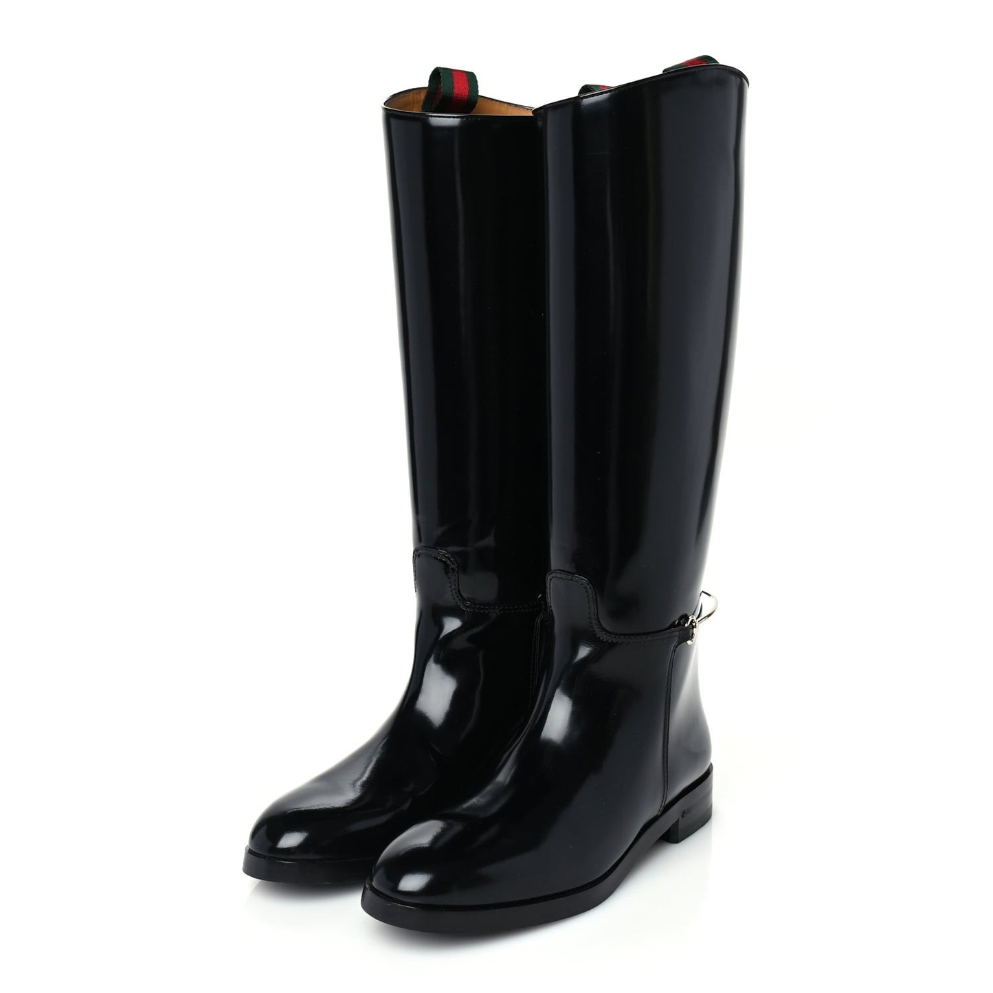 Patent Calfskin Michelangelo Slim Horsebit Riding Boots 37.5 Black