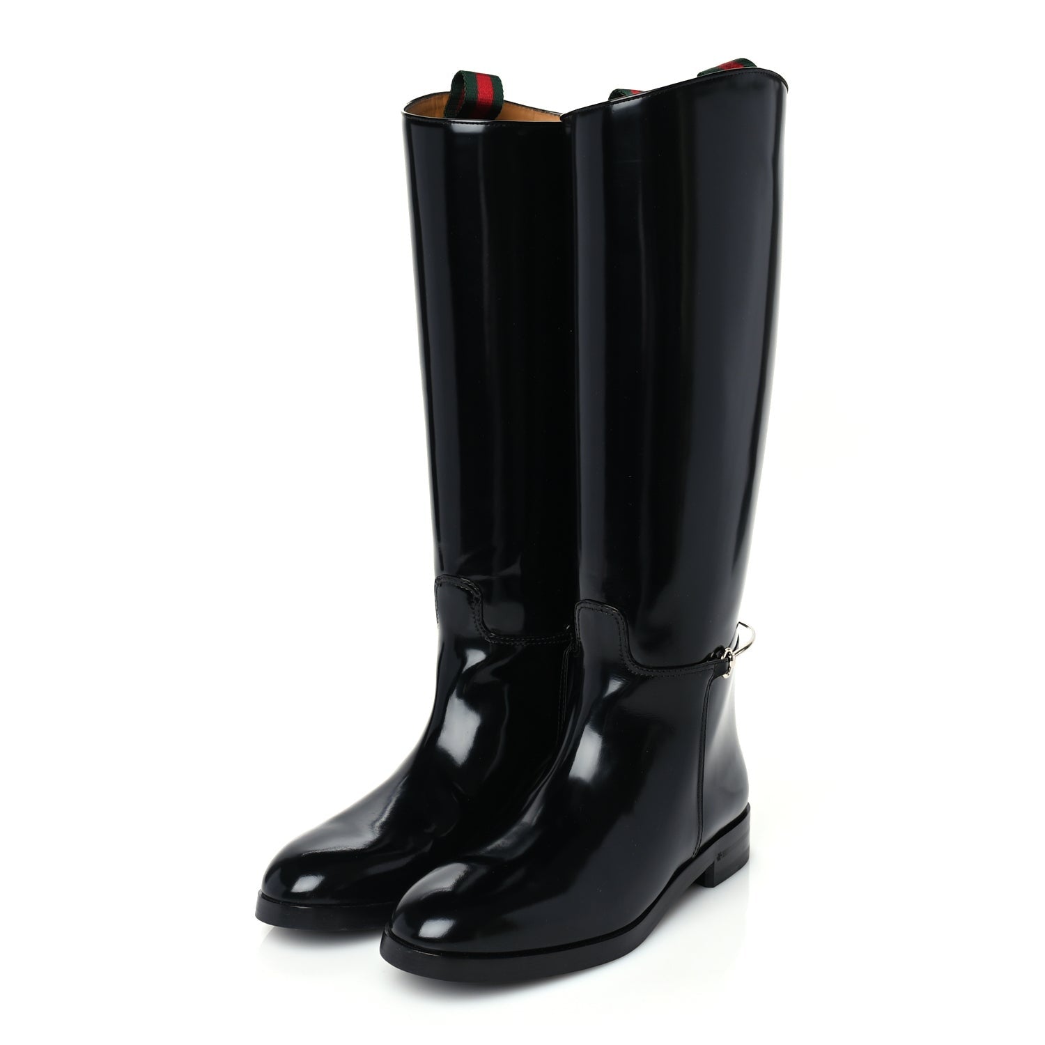 Gucci Patent Calfskin Michelangelo Slim Horsebit Riding Boots 37.5 Black 2 of 6