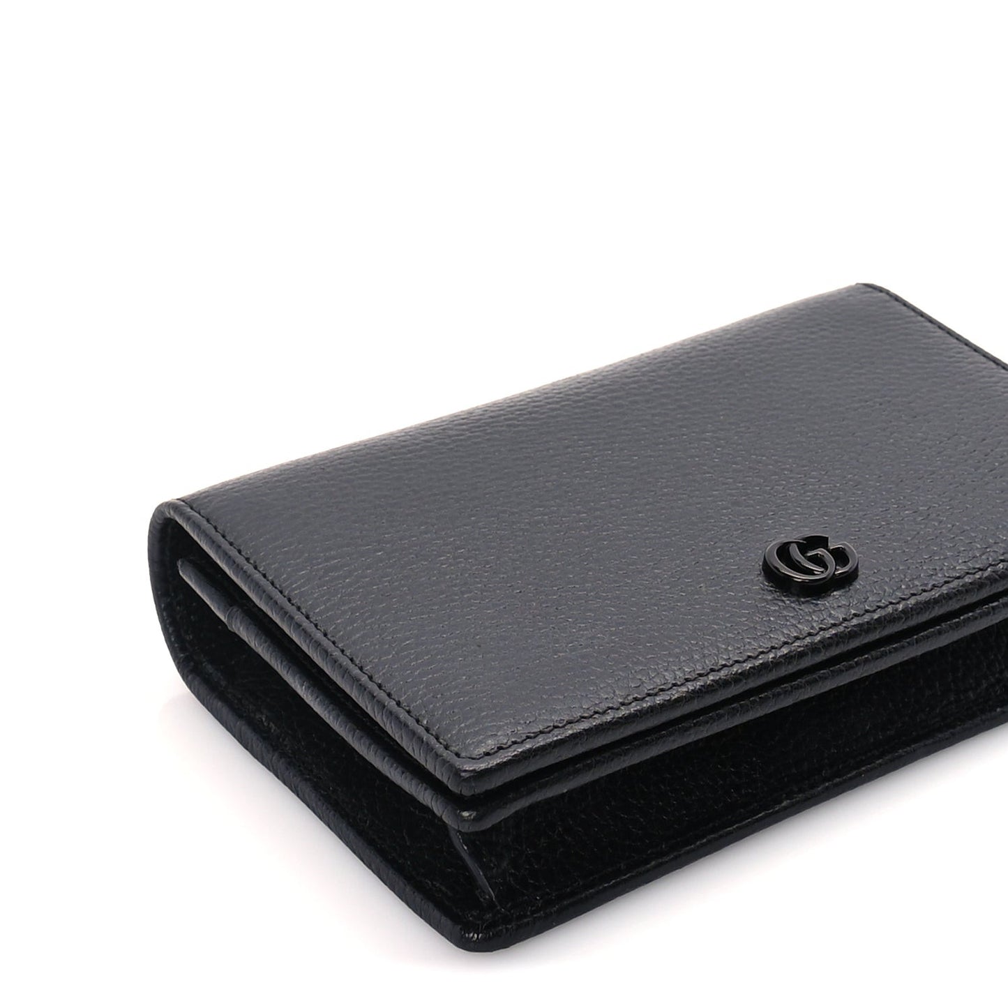 Dollar Calfskin Enamel Monochrome Mini GG Marmont Chain Wallet Black