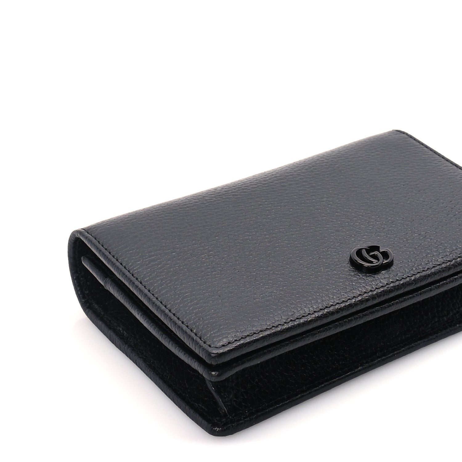 Gucci Dollar Calfskin Enamel Monochrome Mini GG Marmont Chain Wallet Black 7 of 8
