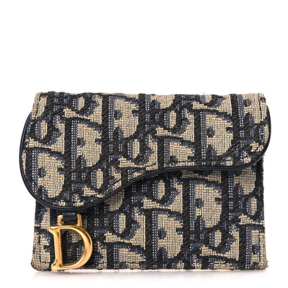 Christian Dior Oblique Saddle Card Holder Blue 1 of 8