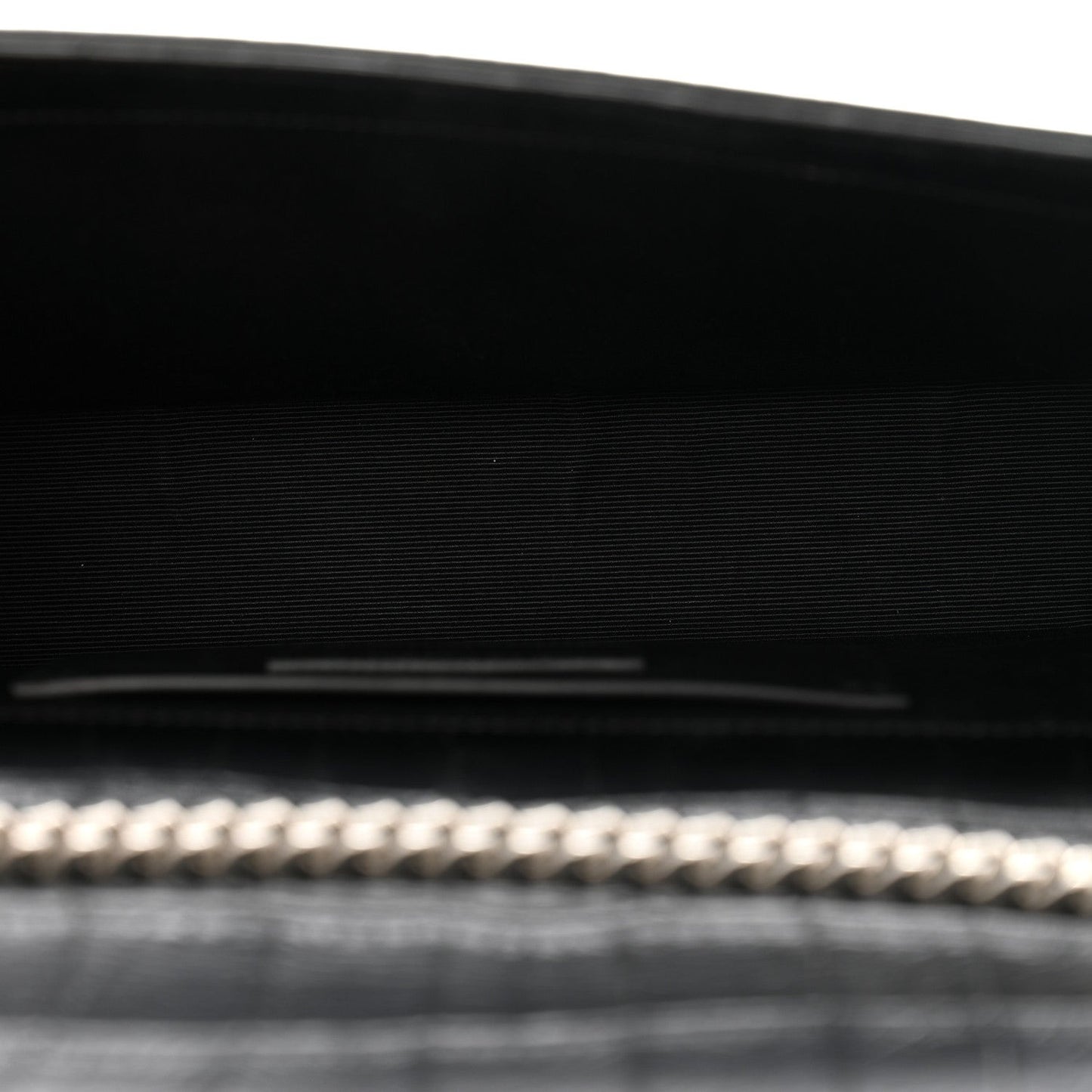 Calfskin Crocodile Embossed Medium Classic Monogram Kate Tassel Satchel Black