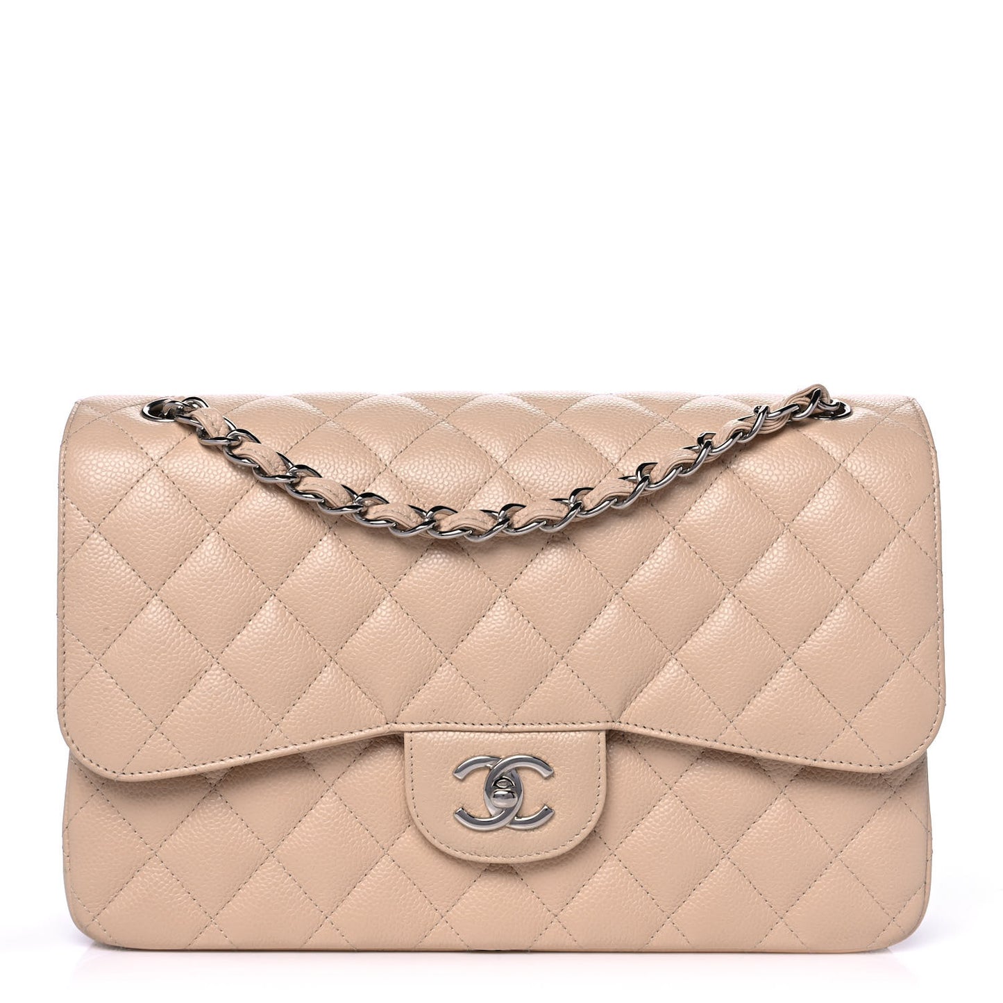 Caviar Quilted Jumbo Double Flap Beige Clair