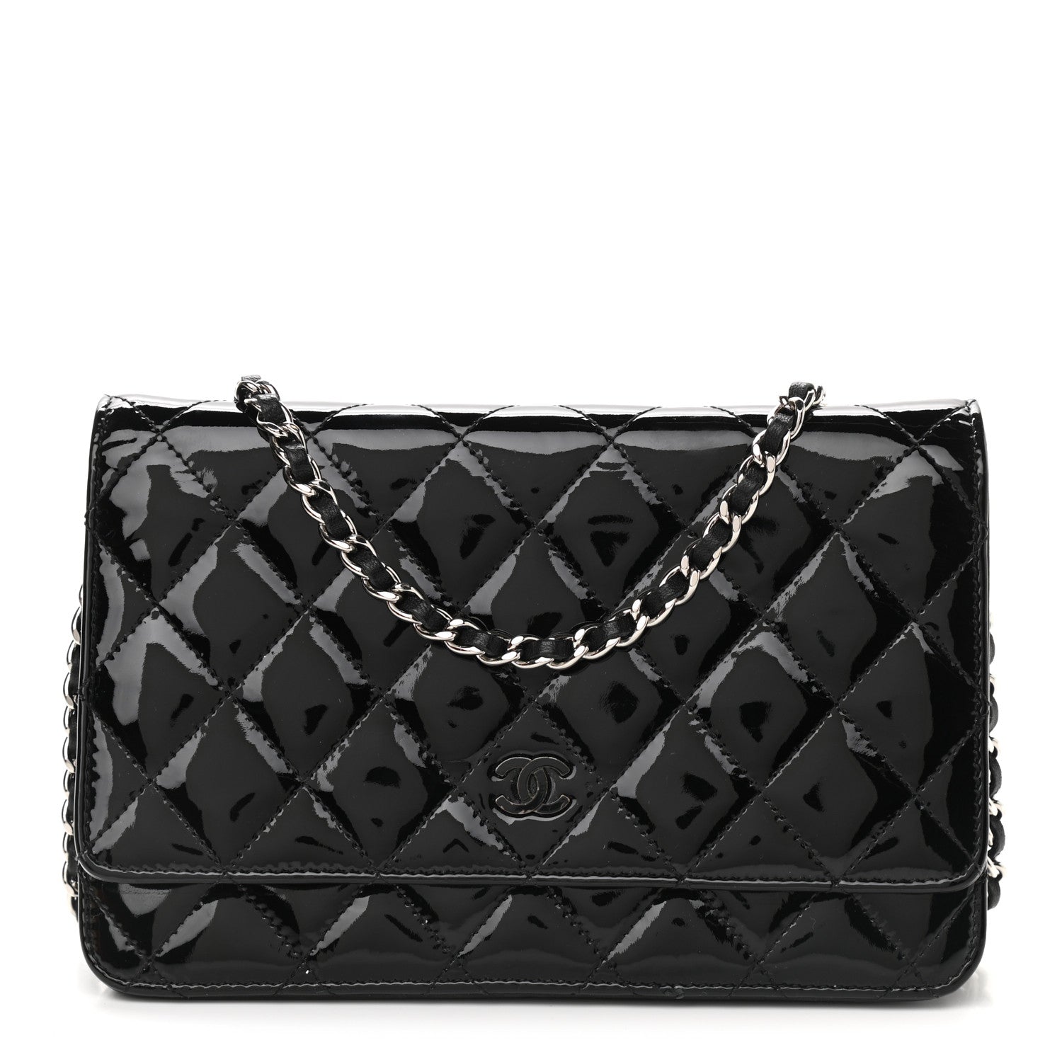 Chanel Patent Quilted Wallet On Chain WOC Black 1 of 13
