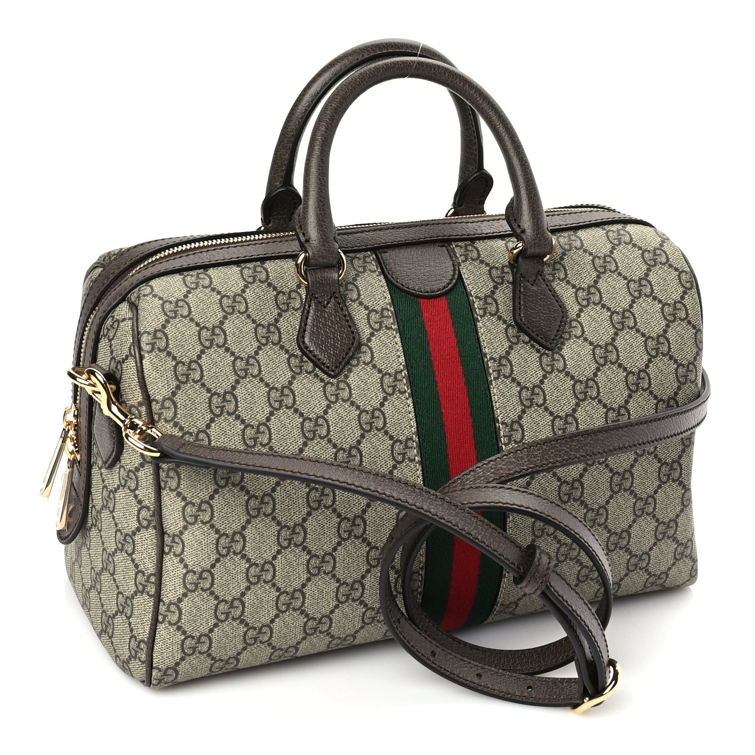 Gucci GG Supreme Monogram Web Medium Ophidia Top Handle Bag Beige Ebony 2 of 8