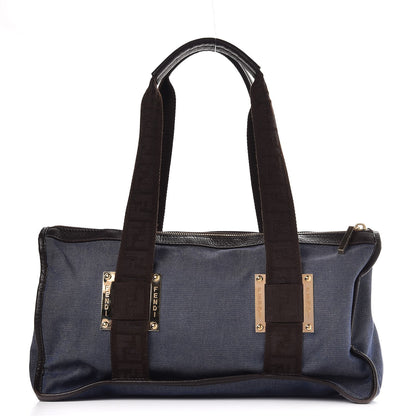 Fendi Denim Zip Top Tote Blue Brown 1 of 8