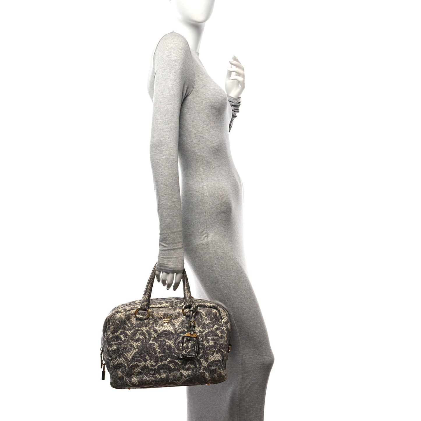 Cervo Lux Print Lace Bauletto Bag Talco