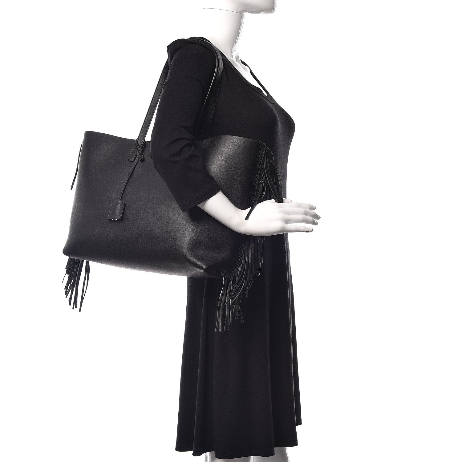 Saint Laurent Calfskin Large Fringe Shopping Tote Black 2 of 18