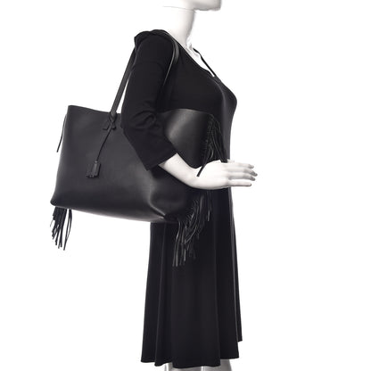 Saint Laurent Calfskin Large Fringe Shopping Tote Black 2 of 18