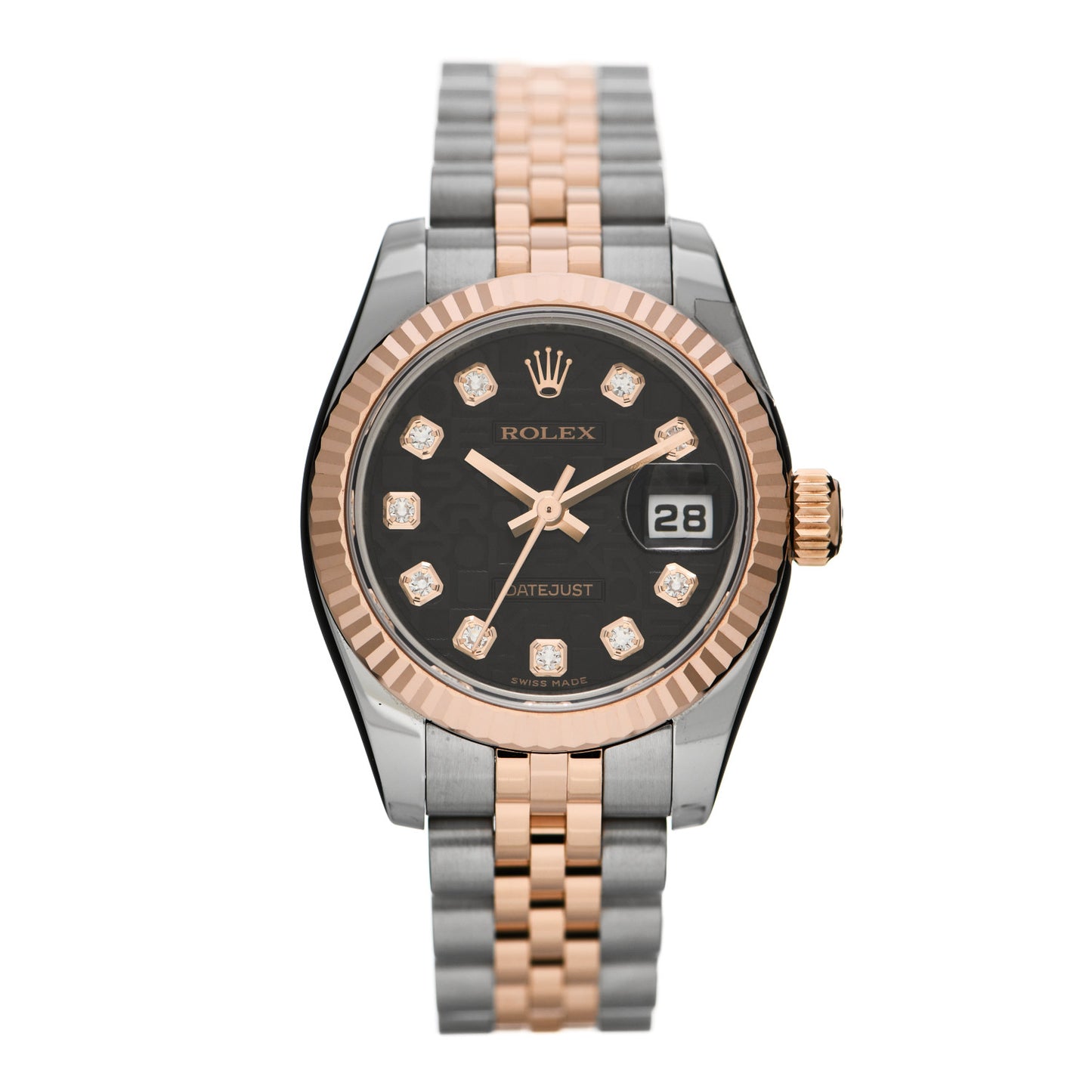 Stainless Steel 18K Everose Gold Diamond 26mm Oyster Perpetual Datejust Watch Black Jubilee 179171
