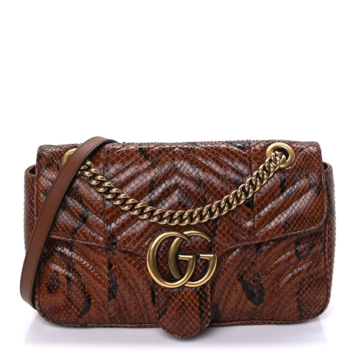 Python Matelasse Small GG Marmont Shoulder Bag Brown