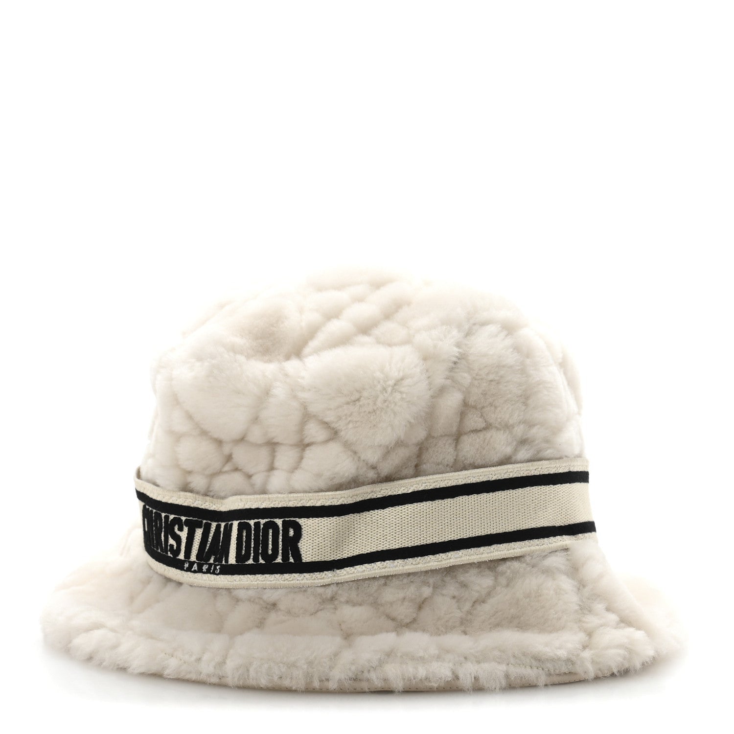 Christian Dior Shearling Cannage D-Bobby Bucket Hat 58 Ecru 1 of 7