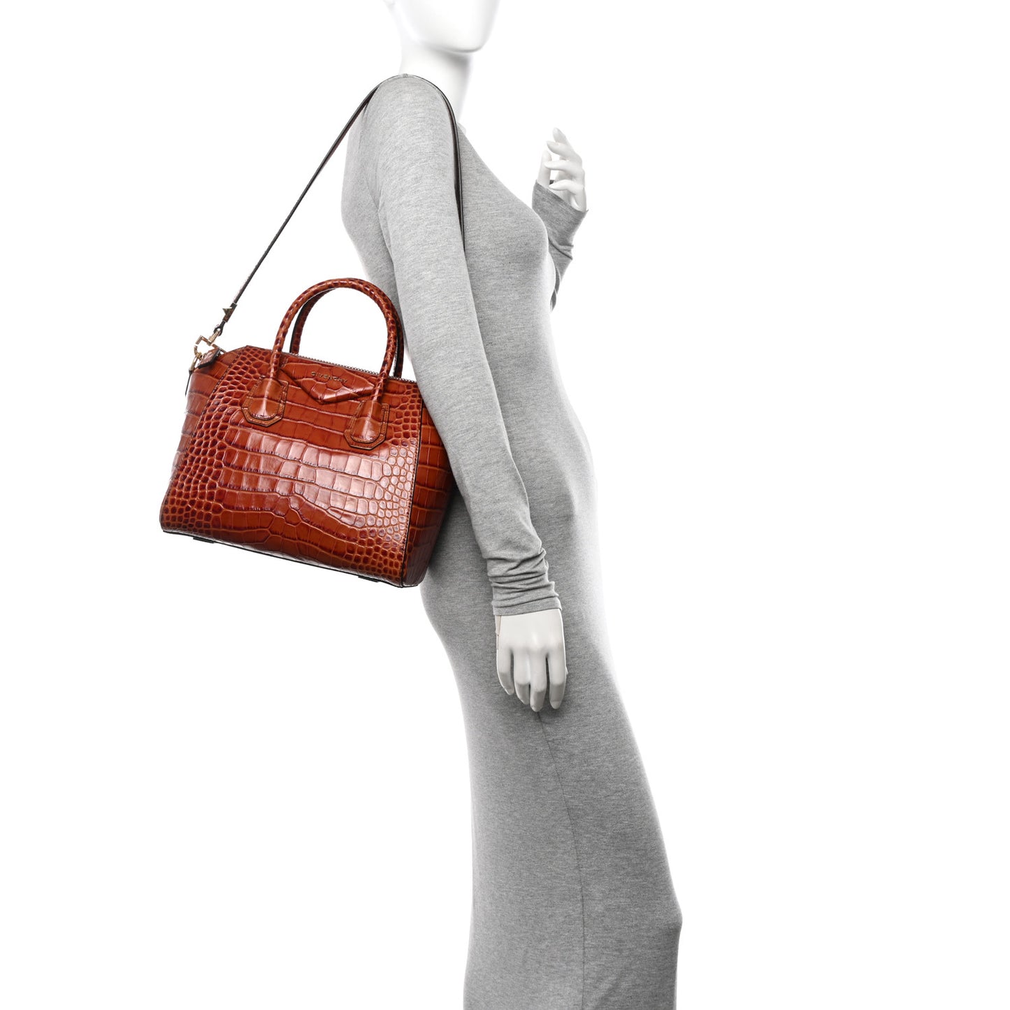 Calfskin Crocodile Embossed Small Antigona Cognac