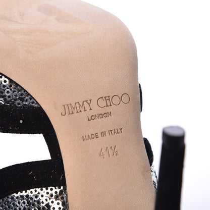 Jimmy Choo Suede Sequin Tempest Sandals 41.5 Silver 8 of 15