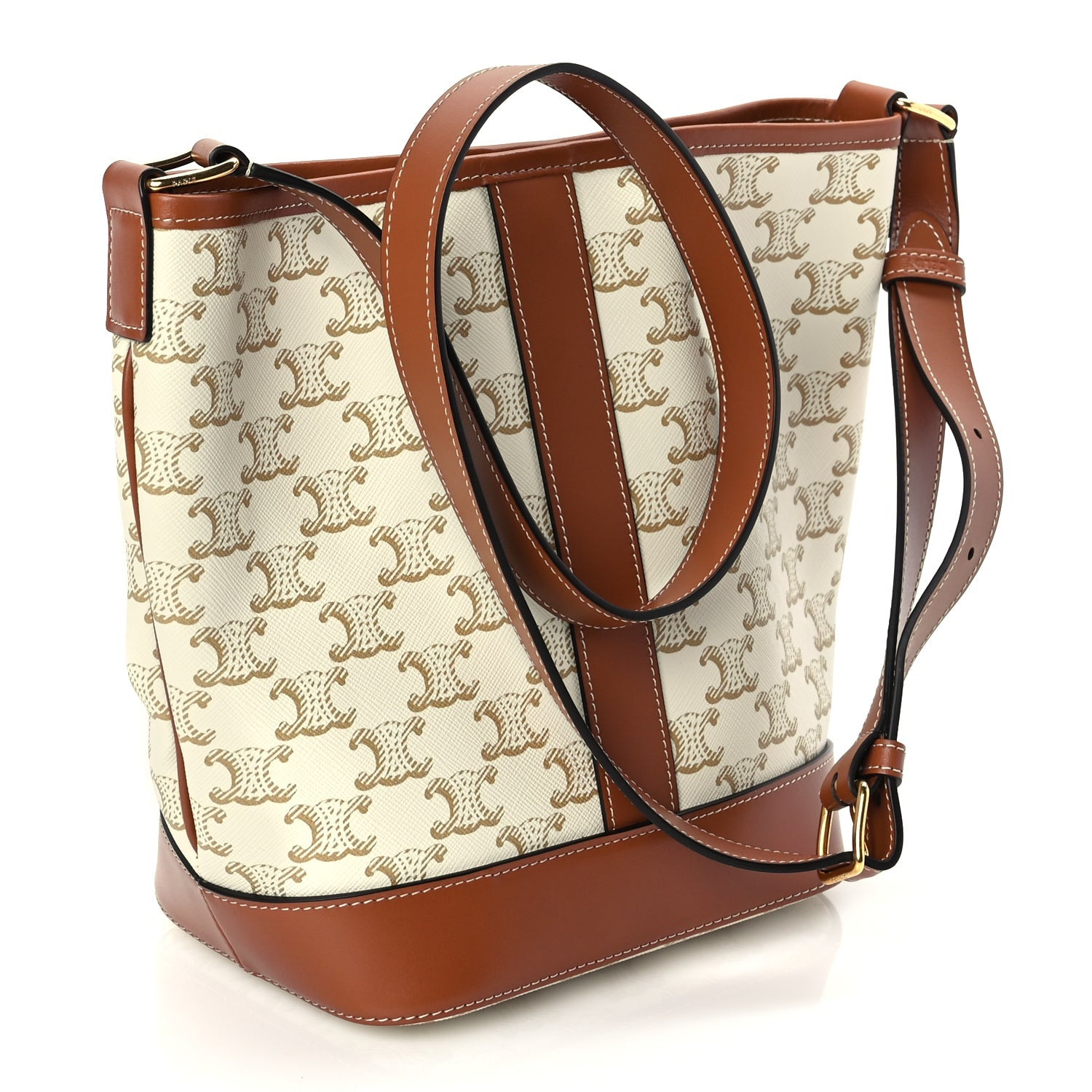 Celine Triomphe Canvas Calfskin Small Bucket Bag White 2 of 8