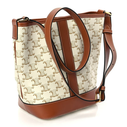 Celine Triomphe Canvas Calfskin Small Bucket Bag White 2 of 8
