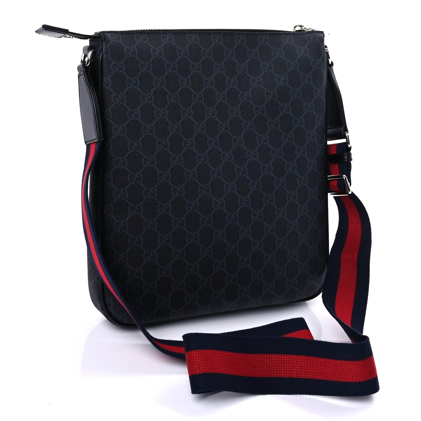 GG Supreme Monogram Appia Calfskin Web Large Messenger Bag Black Grey