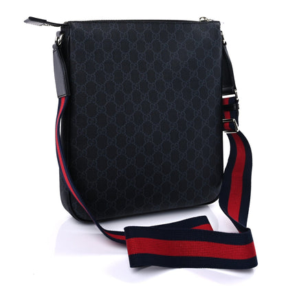 Gucci GG Supreme Monogram Appia Calfskin Web Large Messenger Bag Black Grey 3 of 16
