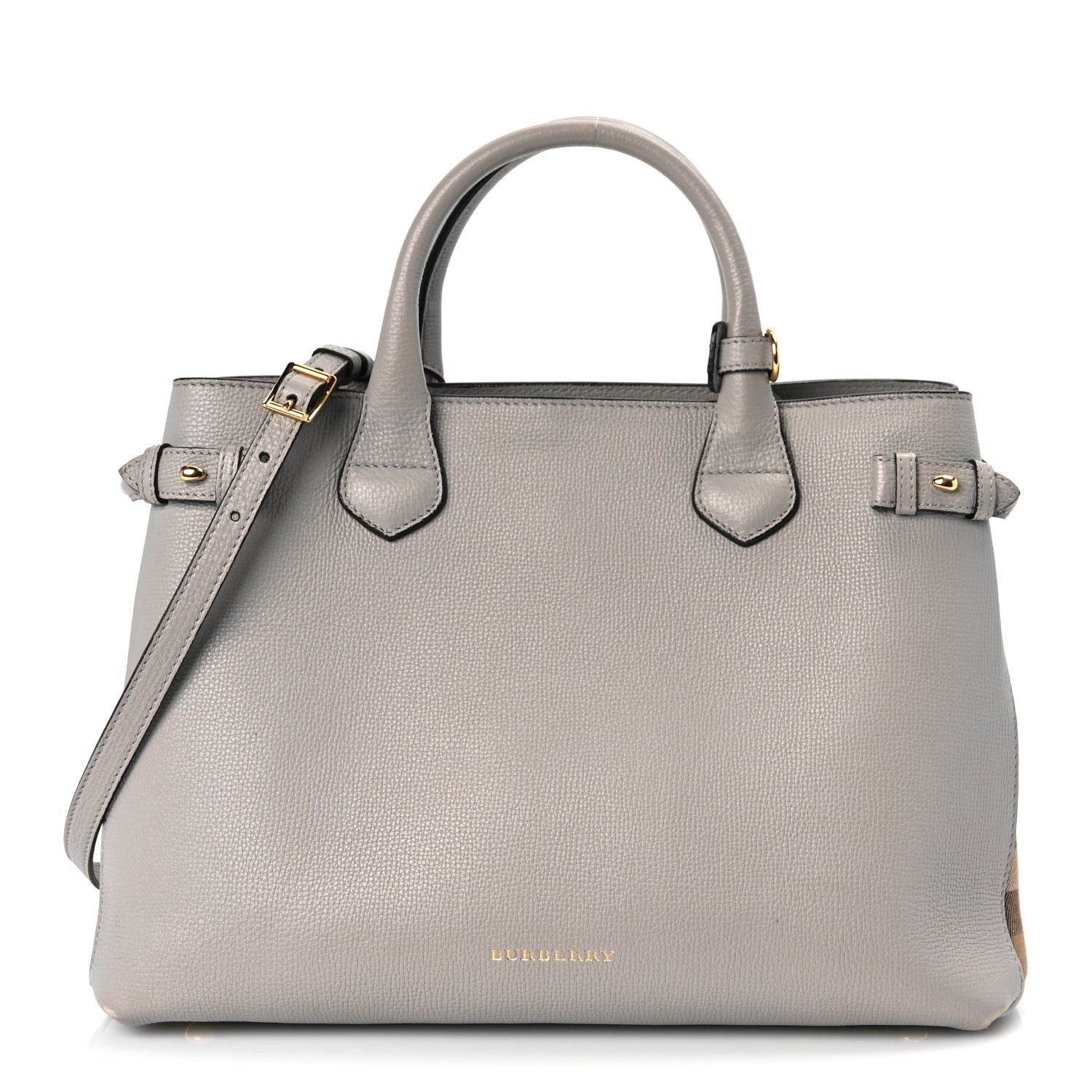 Burberry Derby Calfskin House Check Medium Banner Tote  Pale Grey 1 of 8