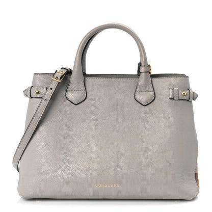 Burberry Derby Calfskin House Check Medium Banner Tote  Pale Grey 1 of 8