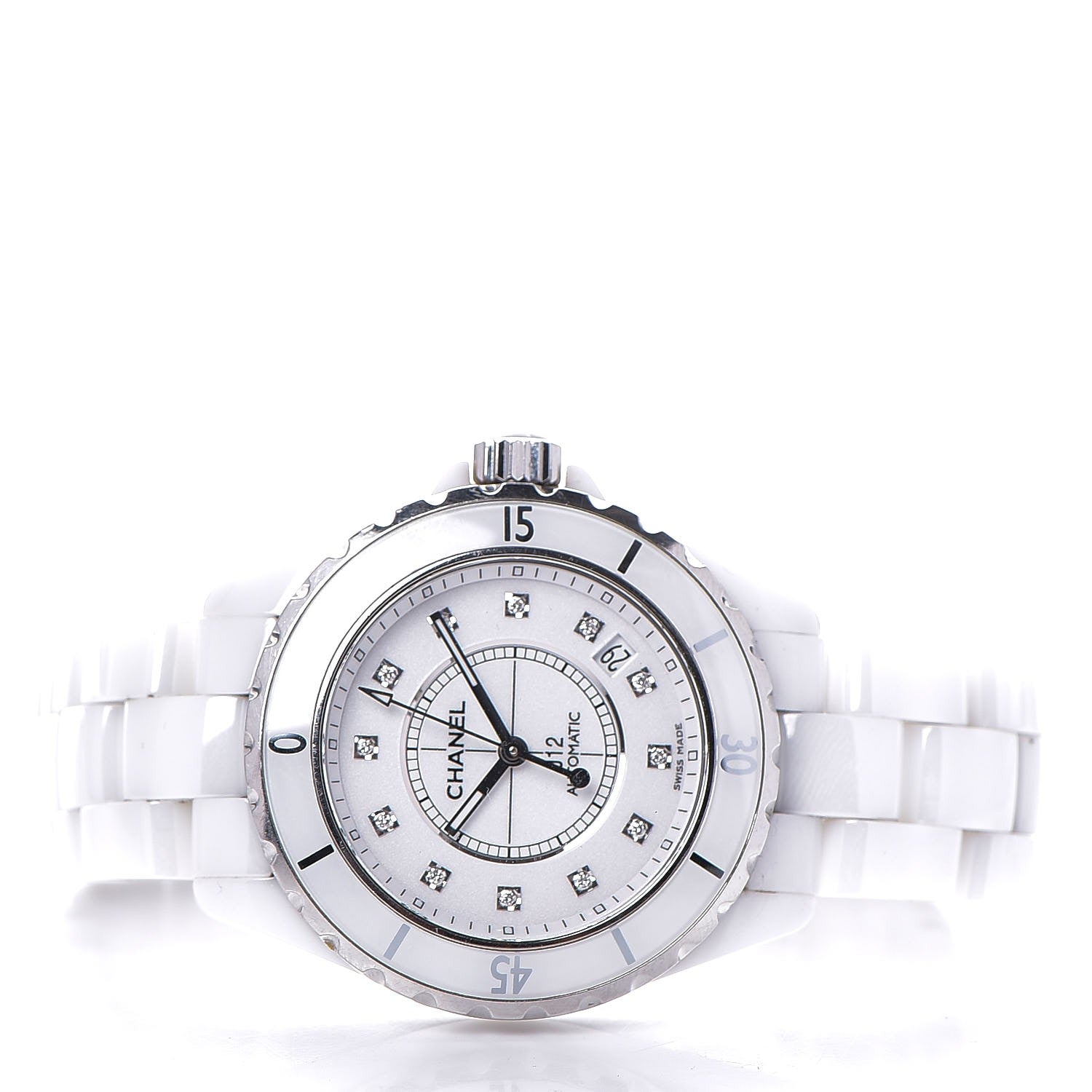 Chanel Stainless Steel Ceramic Diamond 38mm J12 Automatic Watch White 3 of 6
