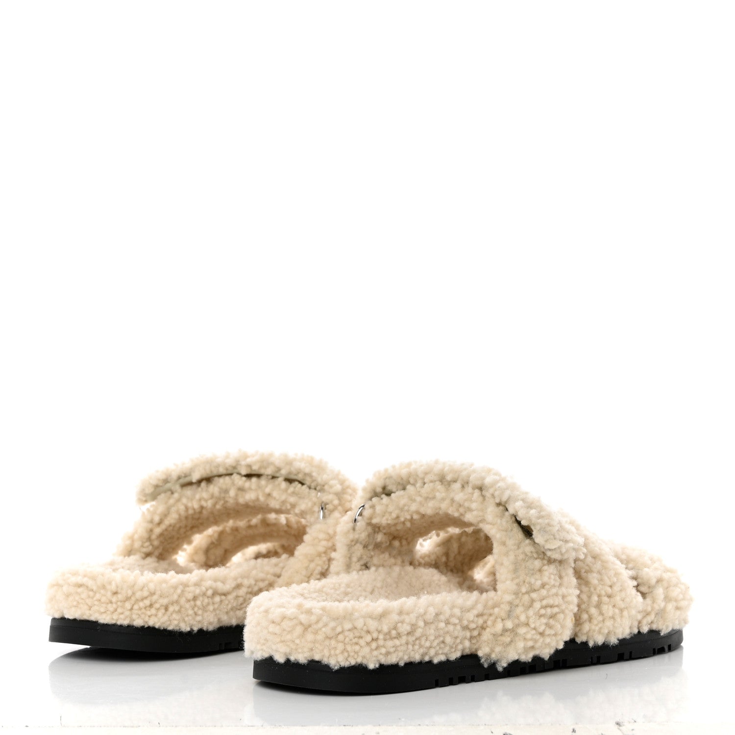 Hermes Woolskin Womens Chypre Sandals 37.5 Ecru 4 of 7