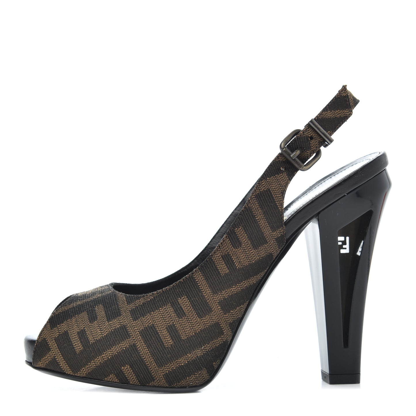 Jacquard Calfskin FF Open Toe Platform Slingback Pumps 38.5 Tobacco