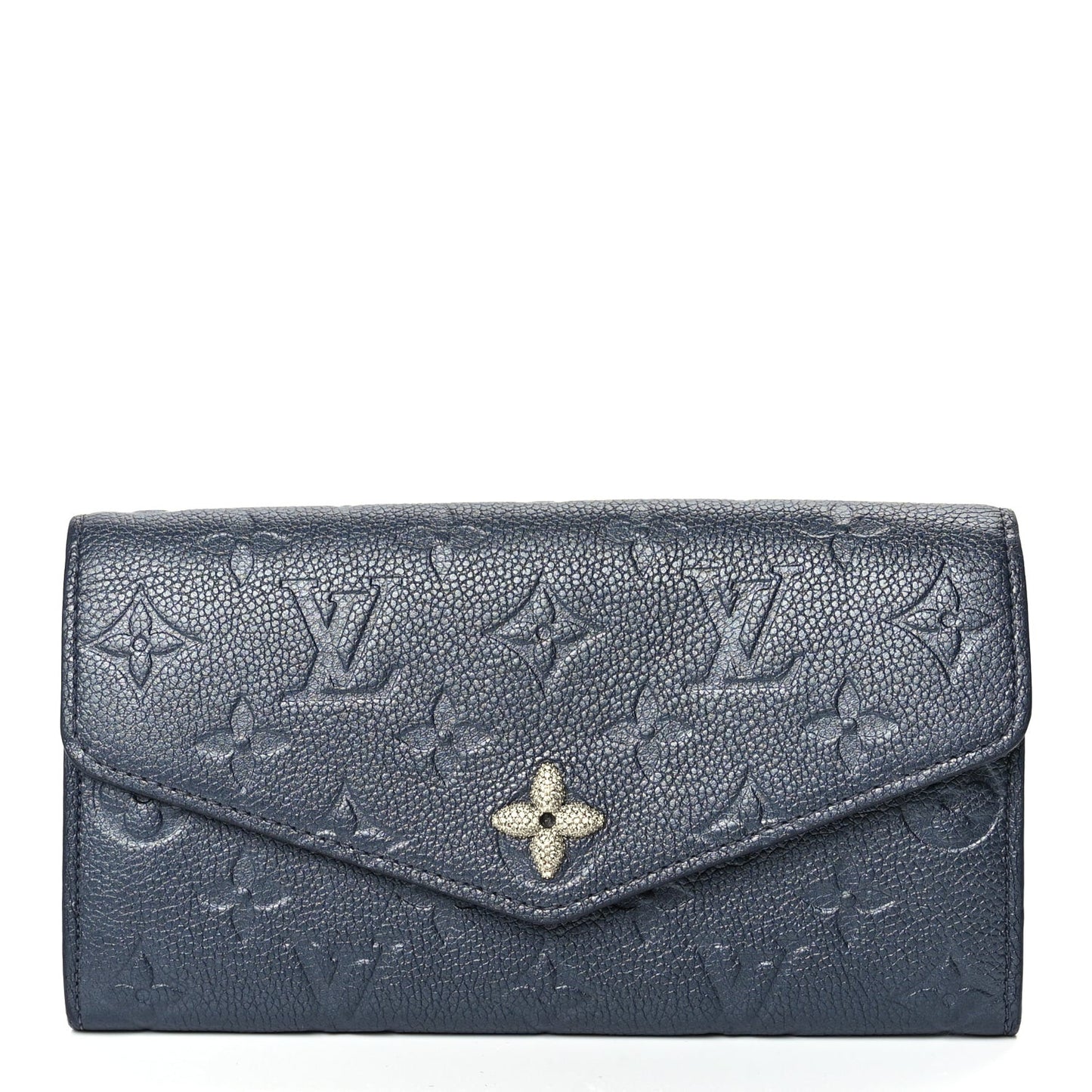 Metallic Empreinte Monogram Crystal Flower Sarah Wallet Navy Blue