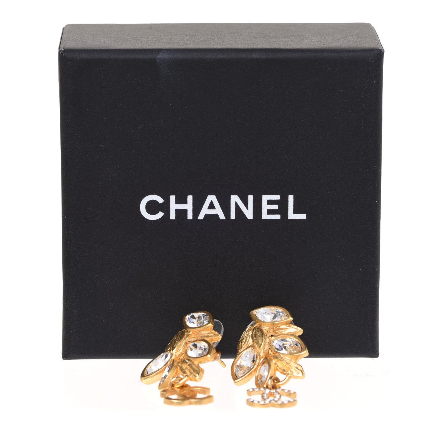 Chanel Crystal Sparkling Wheat CC Drop Earrings Gold 5 of 5