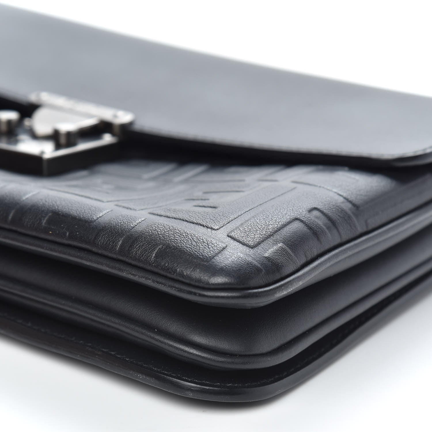 Fendi Vitello Century Grace FF Embossed Top Handle Clutch Black 9 of 9