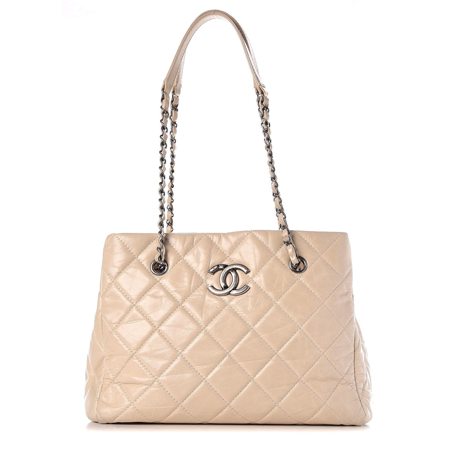 Glazed Calfskin Quilted Tote Light Beige