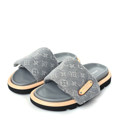 Louis Vuitton Monogram Denim Pool Pillow Flat Comfort Mules 38 Grey 2 of 7