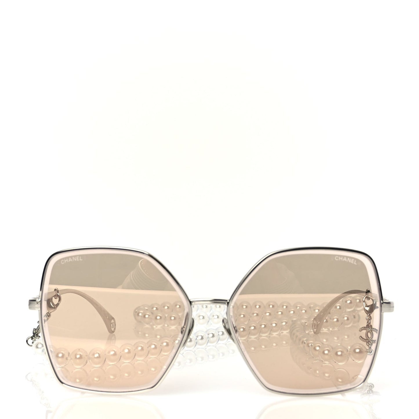 Butterfly Removable Pearl Chain Sunglasses 4262 Silver