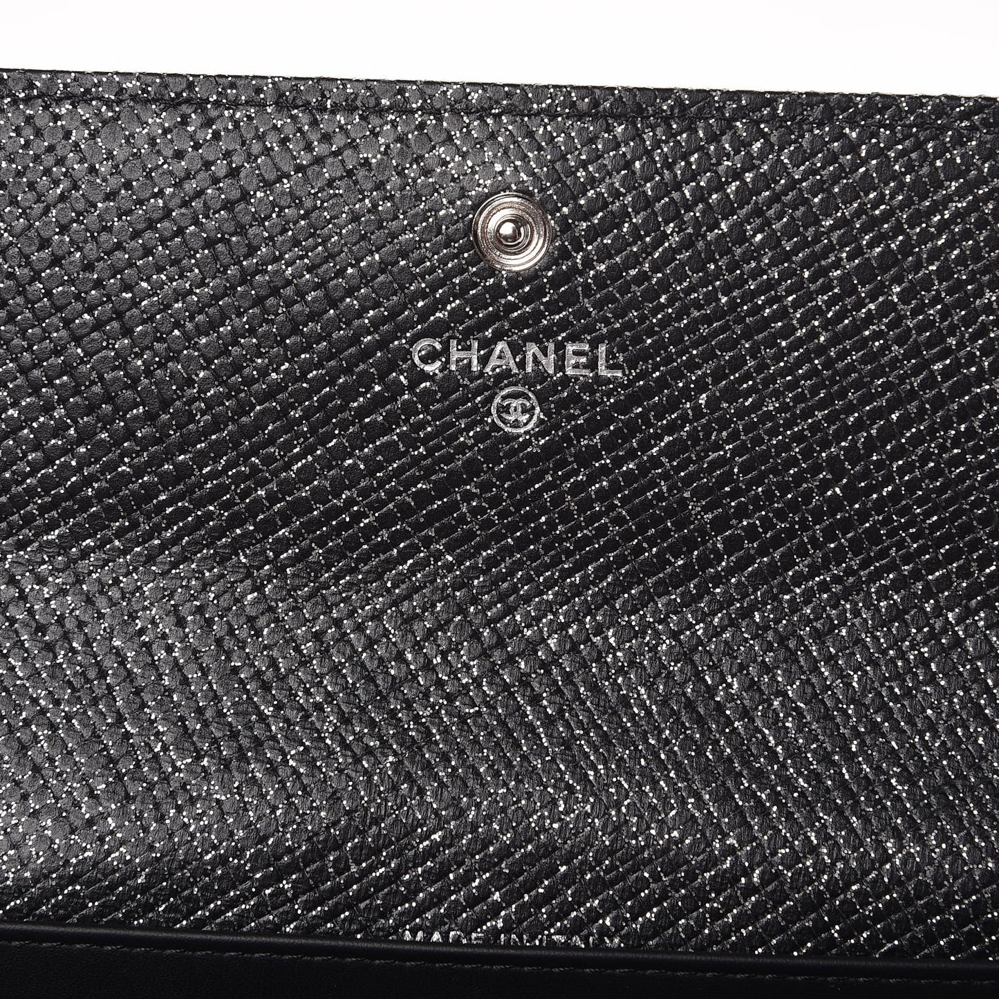 Glitter Calfskin Quilted Long Flap Wallet Black