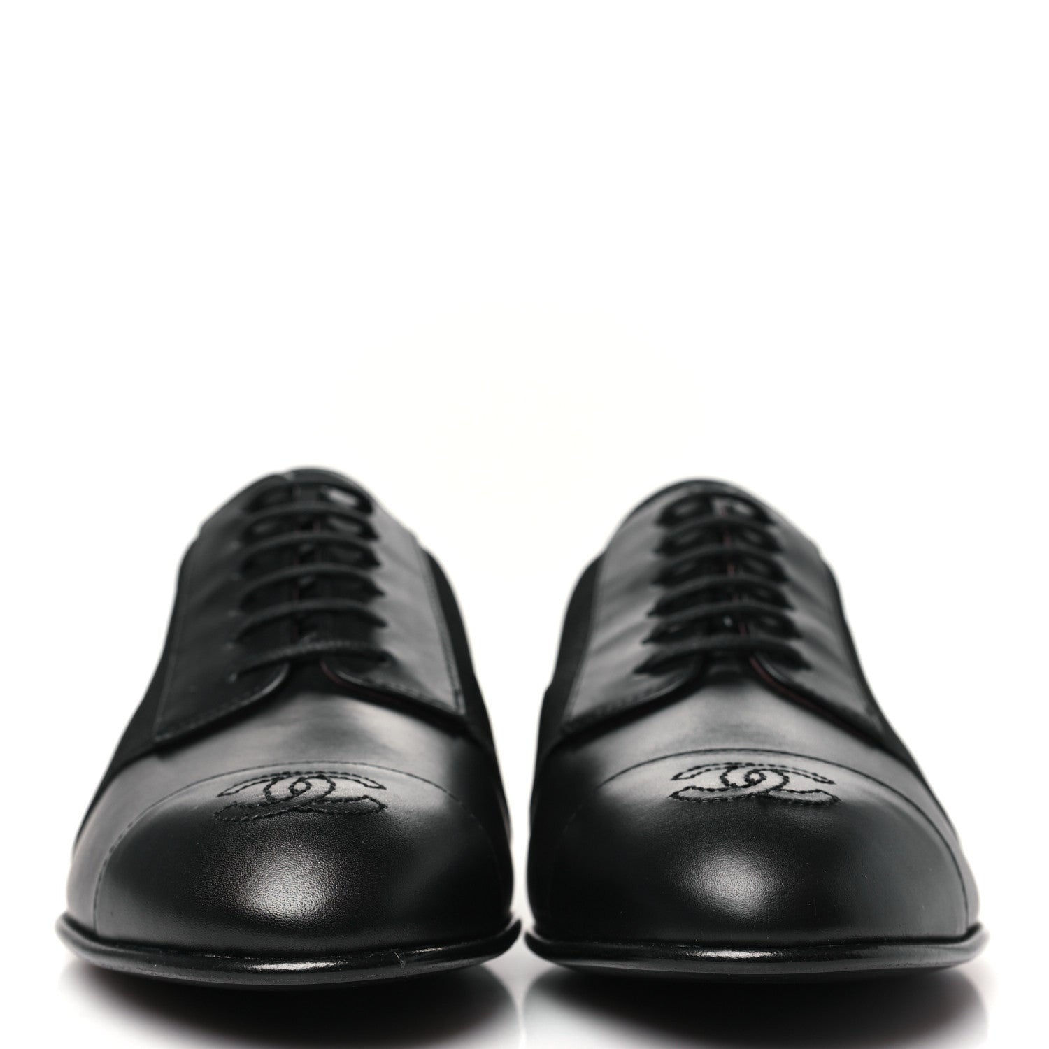 Chanel Calfskin Elastic Lace Up Cap Toe CC Loafers 37 Black 3 of 7