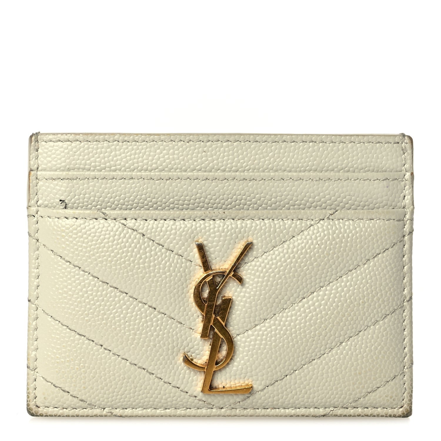 Saint Laurent Grain De Poudre Matelasse Chevron Monogram Credit Card Case Crema Soft 1 of 7