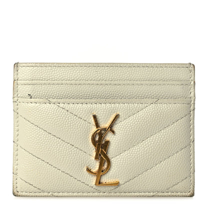 Saint Laurent Grain De Poudre Matelasse Chevron Monogram Credit Card Case Crema Soft 1 of 7