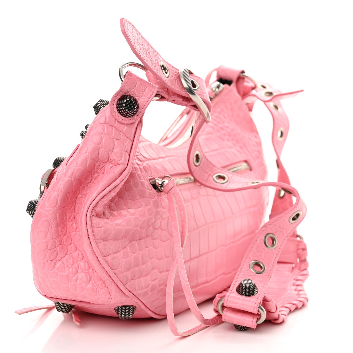 Balenciaga Extra Supple Calfskin Crocodile Embossed Small Le Cagole Shoulder Bag Sweet Pink 4 of 13