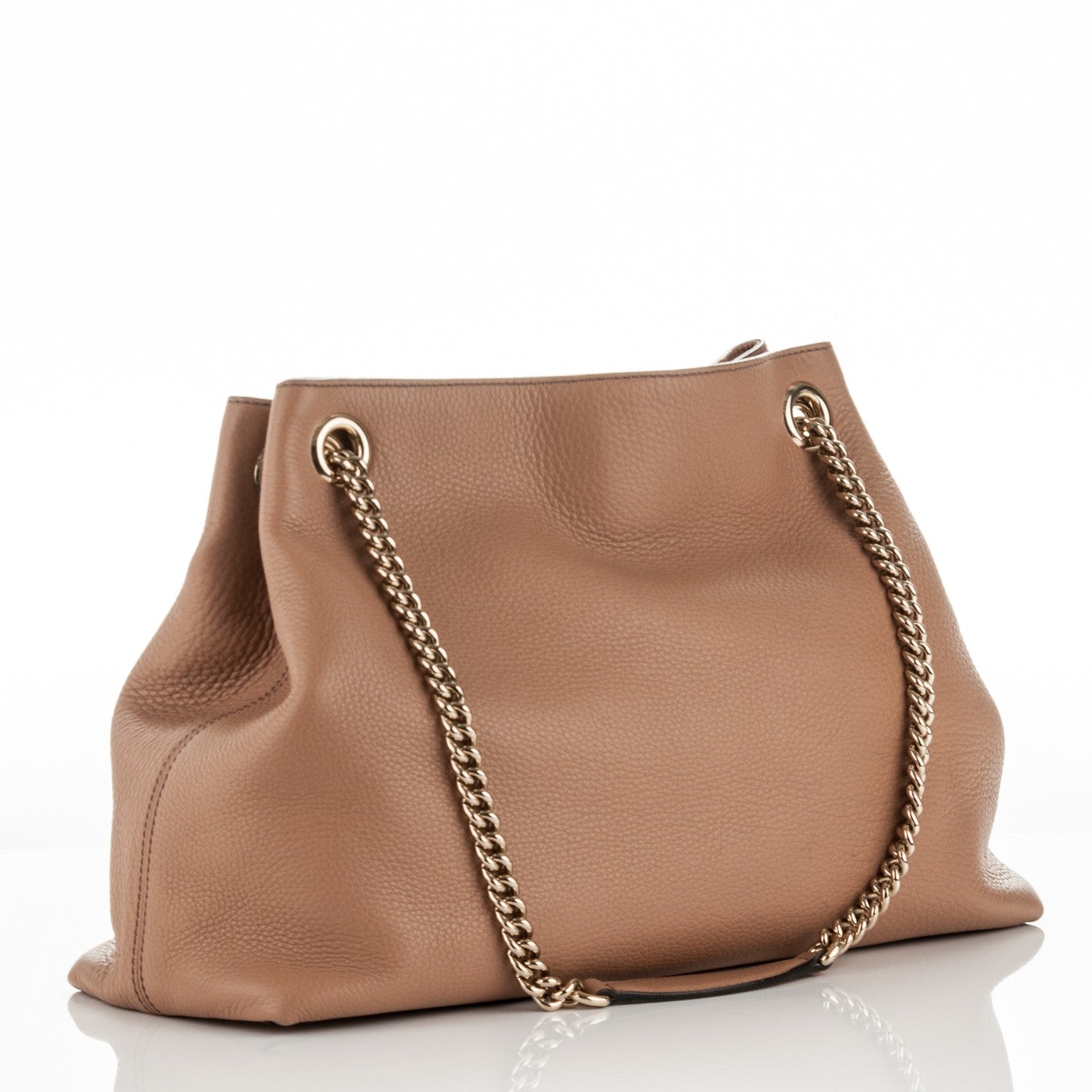 Gucci Pebbled Calfskin Medium Soho Chain Shoulder Bag Beige 3 of 7