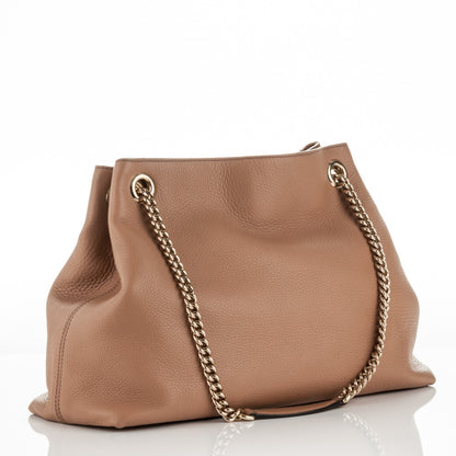 Gucci Pebbled Calfskin Medium Soho Chain Shoulder Bag Beige 3 of 7
