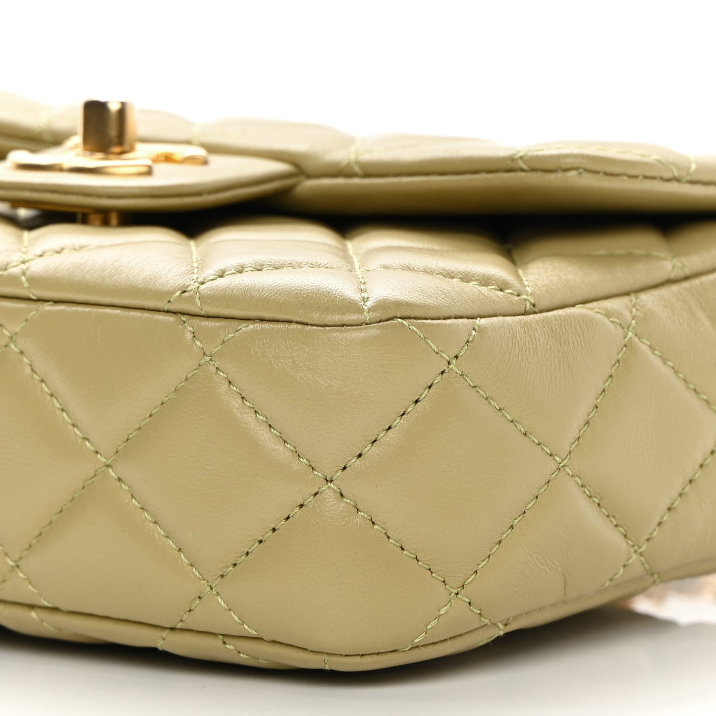Lambskin Enamel Quilted Mini Coco Hearts Square Flap Light Green