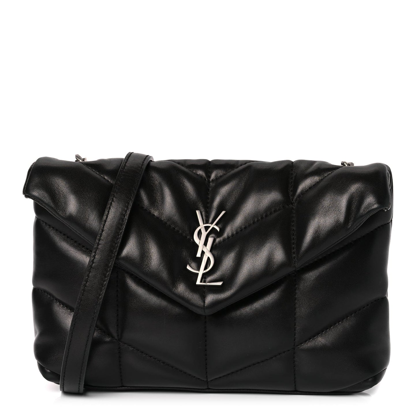 Lambskin Quilted Toy Loulou Puffer Monogram Chain Satchel Black