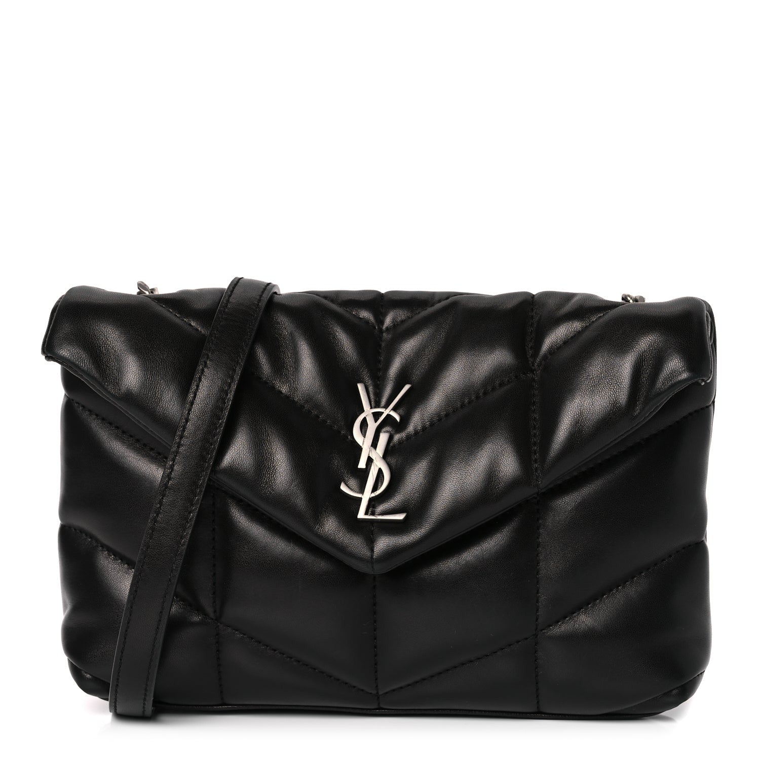 Saint Laurent Lambskin Quilted Toy Loulou Puffer Monogram Chain Satchel Black 1 of 10