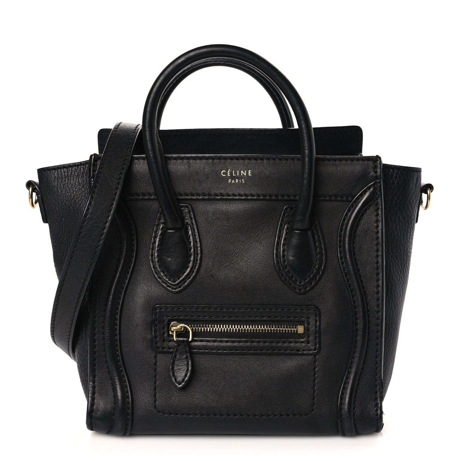 Celine Pebbled Calfskin Nano Luggage Black 1 of 10