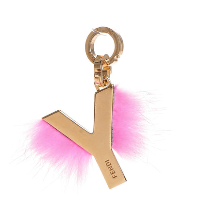 Fendi Mink Fur Y ABClick Bag Charm Pink 1 of 3