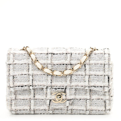 Chanel Tweed Quilted Mini Rectangular Flap White Grey 1 of 11
